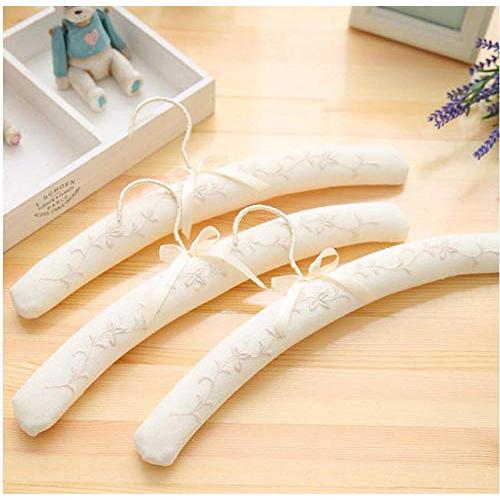 5 Pcs Top Grade White Cotton Fabric Padded Clothes Hanger Rack with Bowknot, Anti-Slip Dress Shirts Hanger with Embroidery