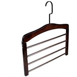 AYOTALL Wooden Pants Hanger Space Saving Pants, 4 Tier for Jeans Trousers Clothes Scarf Non-Slip Hangers, Folding Storage Rack Space Saver Storage Rack for Hanging