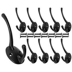 Misszone 10 PCS Dual Coat Hook Single Large Wall Mounted Robe Hat Clothes Towel Hanger for Bathroom Kitchen Bedroom (Black)