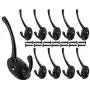 Misszone 10 PCS Dual Coat Hook Single Large Wall Mounted Robe Hat Clothes Towel Hanger for Bathroom Kitchen Bedroom (Black)