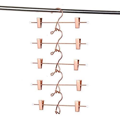 Amber Home Add-On Shiny Rose Gold Copper Metal Clothes Pants Skirt Slack Hangers Clothing Hangers with 2-Adjustable Clips (5 Pack)