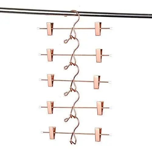 Amber Home Add-On Shiny Rose Gold Copper Metal Clothes Pants Skirt Slack Hangers Clothing Hangers with 2-Adjustable Clips (5 Pack) Amber Home Add-On Shiny Rose Gold Copper Metal Clothes Pants Skirt Slack Hangers Clothing Hangers with 2-Adjustable Clips (5 Pack)