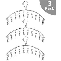 Keador 3 Pack Clothes Hangers, Stainless Steel Laundry Drying Rack Clothes Hanger with 10 Clips for Drying Socks, Bras, Underwears, Baby Clothes, Hats, Scarves, Towels, Pants, and Gloves