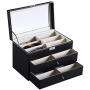 Atezch 3 Layer 18 Slots Eyeglass Sunglass Storage Box, Men Women Storage Holder Boxes Glasses Display Case with Drawer Storage Box(Ship from US!!!)