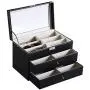 Atezch 3 Layer 18 Slots Eyeglass Sunglass Storage Box, Men Women Storage Holder Boxes Glasses Display Case with Drawer Storage Box(Ship from US!!!)