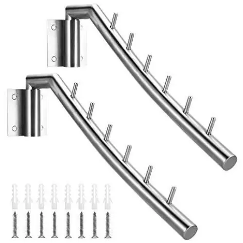 Bosszi 2-Pack Wall Mounted Folding Clothes Hanger Rack, Stainless Steel Clothes Hooks with Swing Arm Holder Space Saving Clothing Hanging System Closet Storage Organizer Heavy Duty Drying Rack