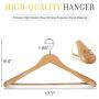 TOPIA HANGER Set of 6 Luxury Natural Wooden Coat Hangers, Premium Wood Suit Hangers, Glossy Finish with Extra-Wide Shoulder, Thicker Chrome Hooks & Anti-Slip Bar CT02N