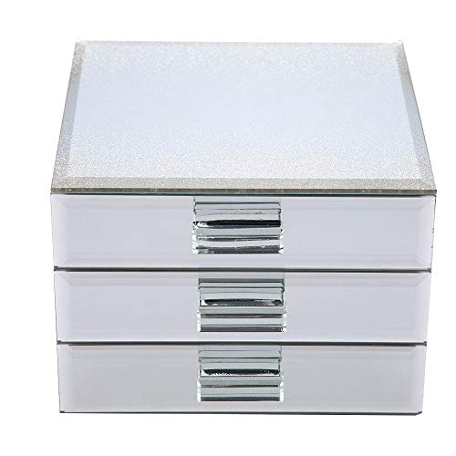Jewelry Storage Box, 3 Layers Mirrored Jewelry Boxes Trinket Storage Make-up Container Case Drawer