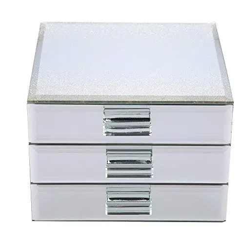 Jewelry Storage Box, 3 Layers Mirrored Jewelry Boxes Trinket Storage Make-up Container Case Drawer