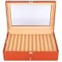 Pen Display Boxes 24 Piece Black Leather Flannel Pen Organizer Box,Glass Pen Display Case Storage Boxes with Lid,Top Glass Window Two Level Display Case with Drawer Pen Collection Display Case (Orange)