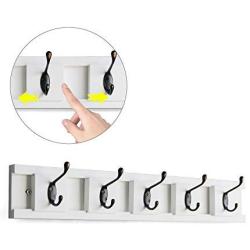 NIKKY HOME Wall Mounted Movable Coat Rack Hanger 5 Dual Hooks for Bags Clothes in Hallway Entryway Bedroom Bathroom, White