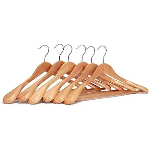 JS HANGER 6-Pack Wooden Hangers Nature Finish Wide Shoulder Hangers JS HANGER 6-Pack Wooden Hangers Nature Finish Wide Shoulder Hangers