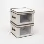 Household Essentials 536 Dinnerware Storage Boxes with Lid and Handles | Storage Bin for Dinner Plates | Natural Canvas with Brown Trim Household Essentials 536 Dinnerware Storage Boxes with Lid and Handles | Storage Bin for Dinner Plates | Natural Canvas with Brown Trim