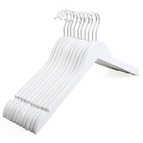 TOPIA HANGER White Wood Bridal Dress Hangers, Premium Wooden Shirt Hangers, 360° White Hook- Smooth Finish- Extra Smoothly Cut Notches, 10 Pack CT06W