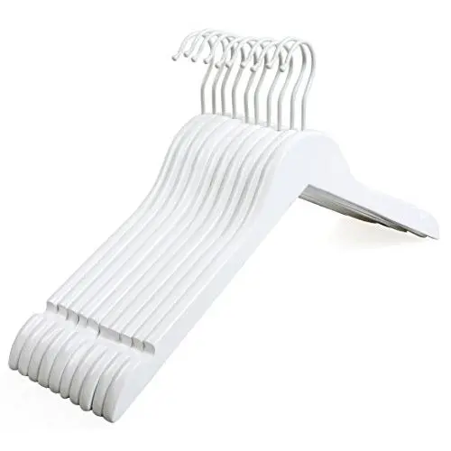 TOPIA HANGER White Wood Bridal Dress Hangers, Premium Wooden Shirt Hangers, 360° White Hook- Smooth Finish- Extra Smoothly Cut Notches, 10 Pack CT06W TOPIA HANGER White Wood Bridal Dress Hangers, Premium Wooden Shirt Hangers, 360° White Hook- Smooth Finish- Extra Smoothly Cut Notches, 10 Pack CT06W