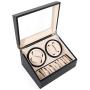 SHZICMY Automatic Watch Winder Display Box, 4+6 Automatic Rotation Leather Wood Watch Winder Storage Display Boxes Watch Case (USA Stock) (Black)