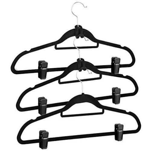 Non-Slip Velet Clothes Hangers -10 Pack - with 5pcs Connector Hooks and 10pcs Clips - Hold Up-To 10 Lbs - for Suit Dress Pants Tie Belt Scarf