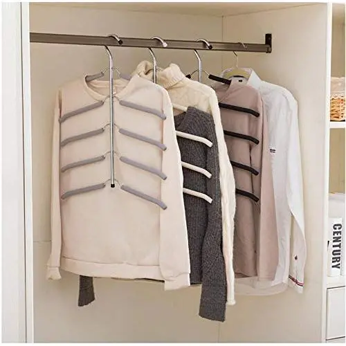 Multilayer Fish Bone Shape Stainless Steel Clothing Storage Racks Clothes Hanger Storage Holder Wardrobe Laundry Drying Rack 2pcs Ramdom Color