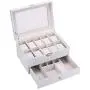 SONGLAN 10 Slot Watch case Mens Watch Storage Boxes Lockable Jewelry Display case with Real Glass top Faux Leather (White)