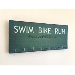 Race Medal Holder/Running Medal Hanger - SWIM BIKE RUN TRIATHLON. Wood Wall Mounted Medal Organizer