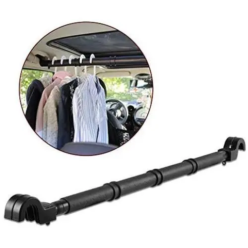 LITTLEMOLE Car Clothes Hanger Bar, Expandable Vehicle Clothing Rod Garment Rack Holder, Heavy Duty Metal and Rubber Grips LITTLEMOLE Car Clothes Hanger Bar, Expandable Vehicle Clothing Rod Garment Rack Holder, Heavy Duty Metal and Rubber Grips