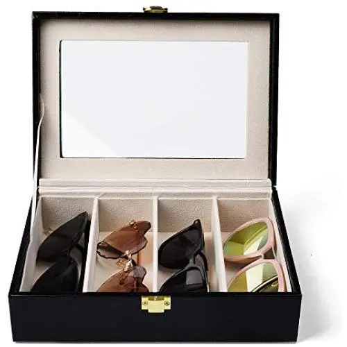 Oirlv Black Leather Women Men Sunglasses Organizer Eyewear Storage Boxes with Lid and Lock Oirlv Black Leather Women Men Sunglasses Organizer Eyewear Storage Boxes with Lid and Lock