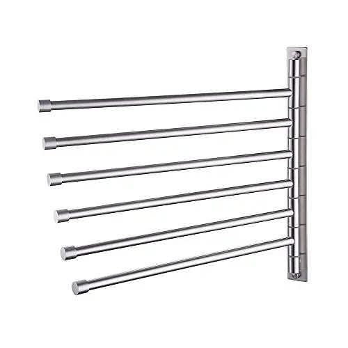 KES SUS 304 Stainless Steel Swing Out Towel Bar 6-Bar Folding Arm Swivel Hanger Bathroom Storage Organizer Rustproof Wall Mount, Brushed Finish, A2102S6-2