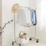 Camabel Clothing Garment Rack Heavy Duty Capacity 300 lbs Adjustable Rolling Commercial Grade Steel Extendable Hanger Drying Organizer Chrome Finish Storage Shelf With Wheels, Single Rod