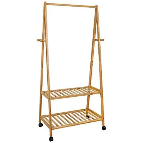 SONGMICS Clothes Rack on Wheels, Rolling Garment Rack with 2-Tier Storage Shelves, Hall Tree with 4 Coat Hooks for Shoes, Clothing, Bamboo URCR52N SONGMICS Clothes Rack on Wheels, Rolling Garment Rack with 2-Tier Storage Shelves, Hall Tree with 4 Coat Hooks for Shoes, Clothing, Bamboo URCR52N