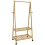SONGMICS Clothes Rack on Wheels, Rolling Garment Rack with 2-Tier Storage Shelves, Hall Tree with 4 Coat Hooks for Shoes, Clothing, Bamboo URCR52N