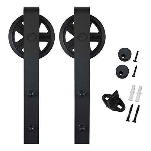 SMARTSTANDARD Sliding Barn Door Hardware Rollers 2PCS (Black) (Big Industry Wheel Hangers)