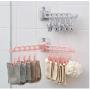 5pcs Random Color 12 Clips Foldable Clothes Hanger Laundry Wall Mounted Drying Rack Holder for Bra Socks Underware Clothes Storage Hook