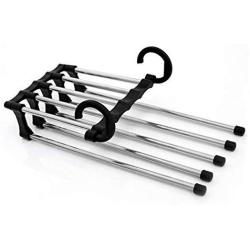 5pcs Random Color Portable 5-in-1 Clothes Hanger Clothing Organizer Multi-Function Stainless Steel Pants Hanger Holder Rack Hangers for Clothes