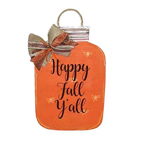 Mason Jar Happy Fall Wood Door Hanger, Happy Fall Yall Mason Jar Wreath Sign, Orange Fireflies, Autumn Fall Decorations