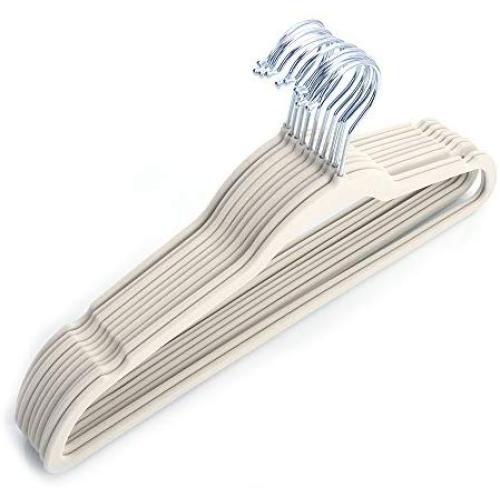 Shyneer 10pcs 450.524.5 Plastic Flocking Clothes Hangers Ivory White