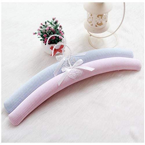 DNJKSA Top Grade Pretty Pink Blue Stripe Cotton Padded Satin Clothes Hanger, Fancy Rack for Dress Blouse Shirts (5 Pieces/Lot)(Random Color)