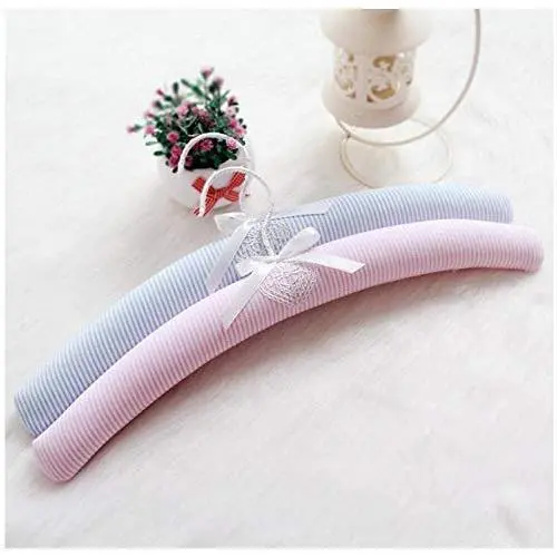 DNJKSA Top Grade Pretty Pink Blue Stripe Cotton Padded Satin Clothes Hanger, Fancy Rack for Dress Blouse Shirts (5 Pieces/Lot)(Random Color)