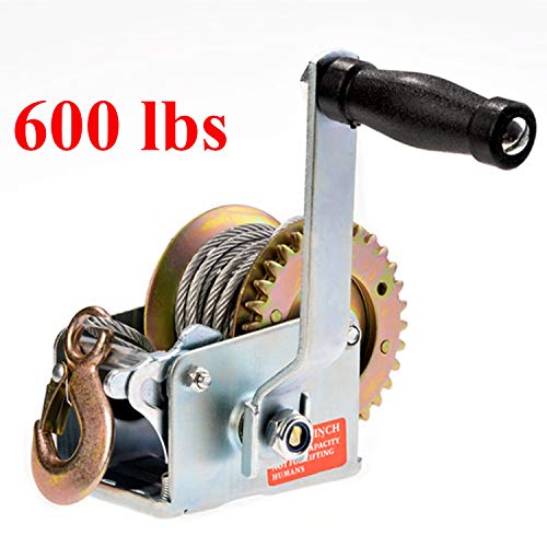 Aceshin Heavy Duty Hand Winch, 600Lbs Hand Crank Strap Cable Gear Winch ATV Boat Trailer