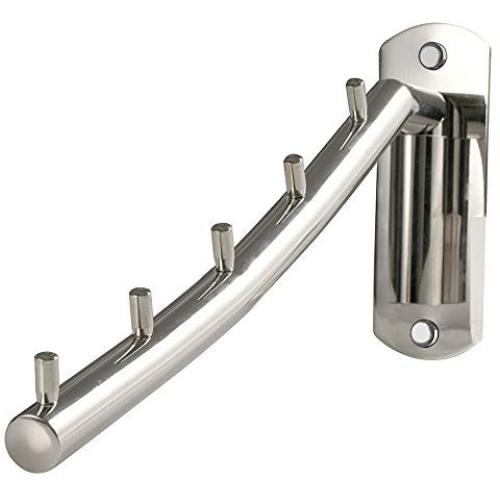 Folding Wall Mounted Clothes Hanger Rack Clothes Hook Stainless Steel with Swing Arm Holder Clothing Hanging System Closet Storage Organizer Heavy Duty Drying Rack with 5 Hooks Polished Finish