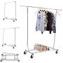 Wichai Shop 250lbs rack hanger rolling garment clothes heavy duty steel, chrome finish, single bar clothing adjustable collapsible portable commercial hanging US