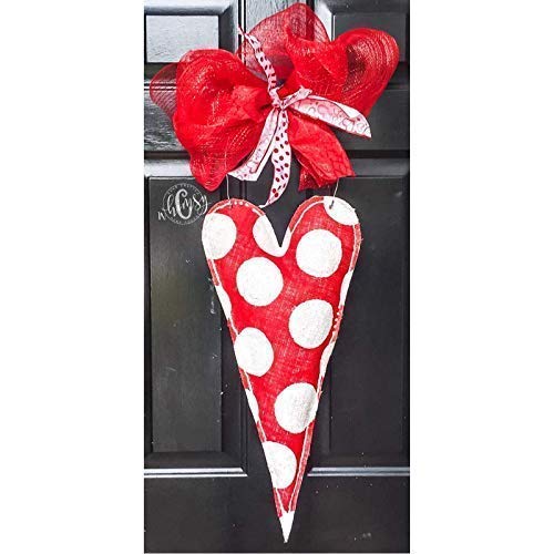 Polka Dot Heart Burlap Door Hanger- Heart Burlap Door Hanger-Valentine Door Hanger- Heart Door Hanger