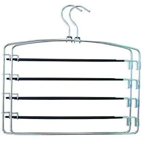 comingfit 2 Pack of Pants Hangers, No Slip Multi Pant Hanger for Jeans Trousers, Skirts, Scarf, 5 Swing Arms Pant Rack