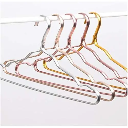 10pcs Random Color Cloth Hanger Durable Antideformation Aluminium Alloy Closet Adult Skirt Dress Clothing Towel Storage Rack Closet Space Saver