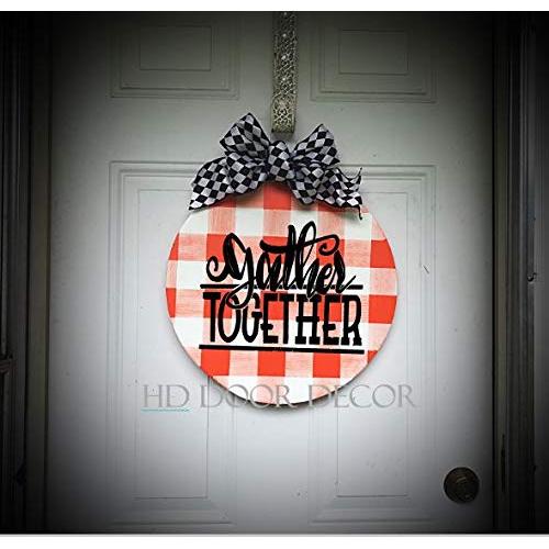 Round Farmhouse plaid fall wreath thanksgiving door hanger