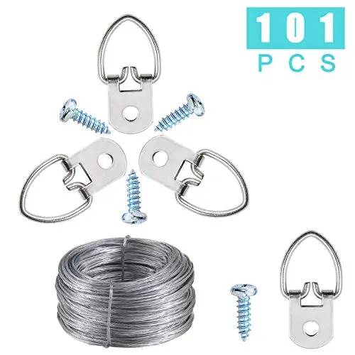 Picture Hangers,50 Pack Heavy Duty D-Ring Picture Frame Hanging Kits with 50 Pack Screws,10 Feet Steel Wire for Hanging Clock Paintings Artwork Picture Frame Hook Photos Mirrors Picture Hangers,50 Pack Heavy Duty D-Ring Picture Frame Hanging Kits with 50 Pack Screws,10 Feet Steel Wire for Hanging Clock Paintings Artwork Picture Frame Hook Photos Mirrors