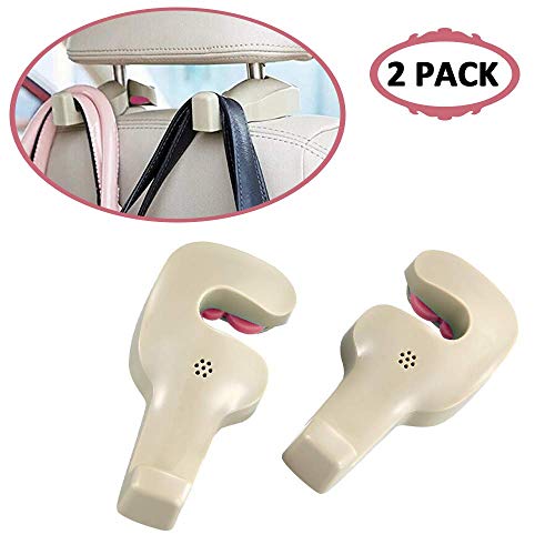 Car Vehicle Back Seat Hidden Hook,Universal Car Vehicle Back Seat Headrest Hanger Holder Hook for Shopping Bag Purse Cloth Coat Grocery Handbags Grocery Bag (Off-White 2 Pack)