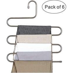 PENGKE 6 Pack Pants Hangers S Shape Stainless Steel Clothes Hangers Closet Organizer for Pants Jeans Scarf,15 x14.2 inch (Renewed)