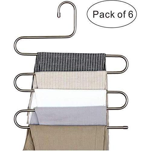 PENGKE 6 Pack Pants Hangers S Shape Stainless Steel Clothes Hangers Closet Organizer for Pants Jeans Scarf,15 x14.2 inch (Renewed)
