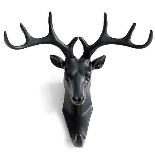 HERNGEE Deer Head Single Wall Hook/Hanger Animal Shaped Coat Hat Hook Heavy Duty, Rustic, Decorative Gift, Black