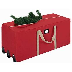 ProPik Holiday Rolling Tree Storage Bag, Extra Large Heavy Duty Storage Container, 25" Height X 20" Wide X 60" Long with Wheels & Handles Fits Up to 9 Foot Tall Disassembled Trees 600D Oxford (Red)